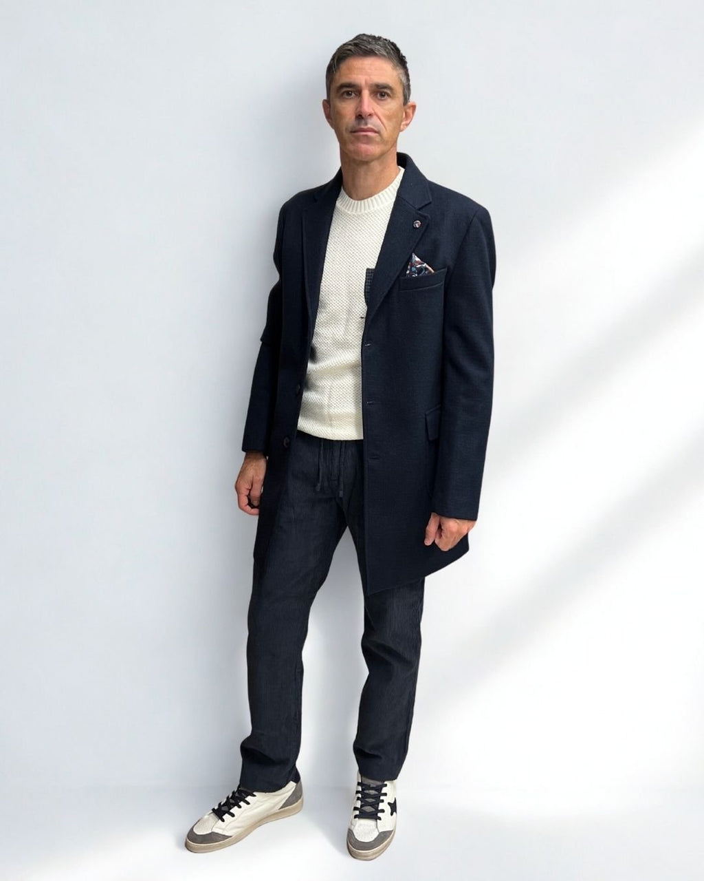 Cappotto Monopetto Sartoriale Blu in lana con pochette e fodera interna in Tessuto V2 - Seipuntozerostore